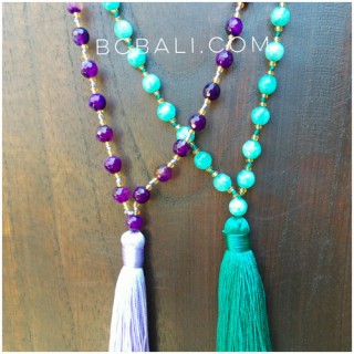 fashion necklaces tassels glass beads green